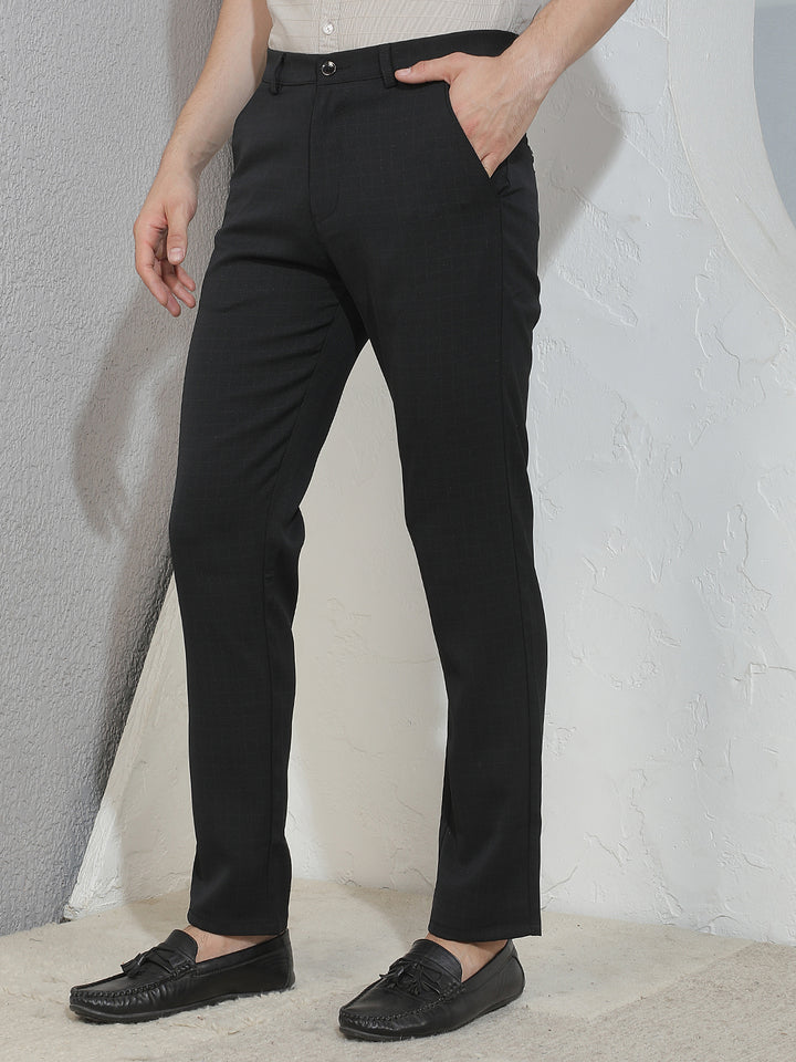 Contemporary Pitch Black Checked Trousers
