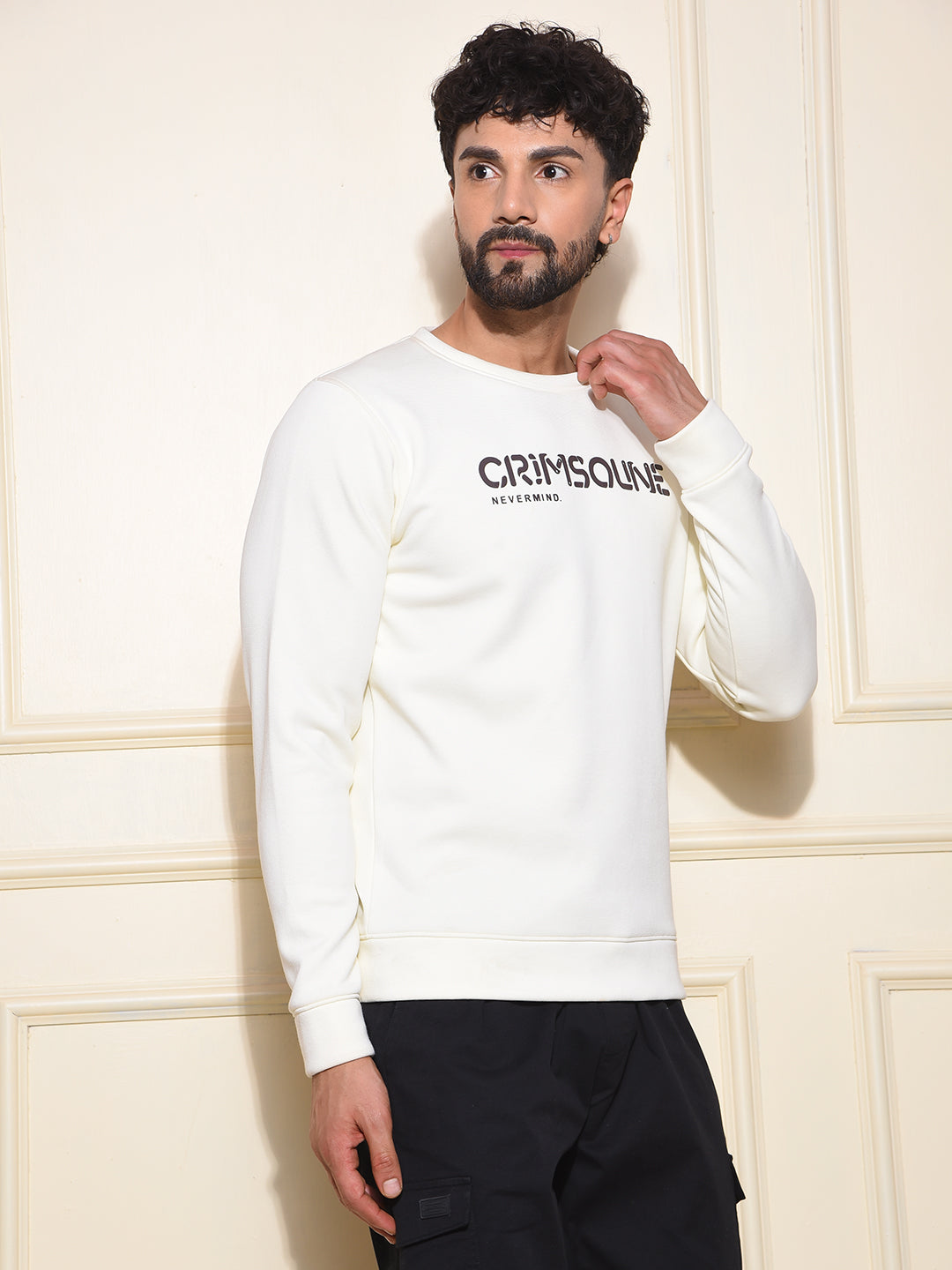 Beige Typographic Print Sweatshirt