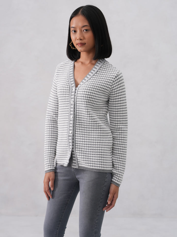 Grey Jacquard V-Neck Cardigan