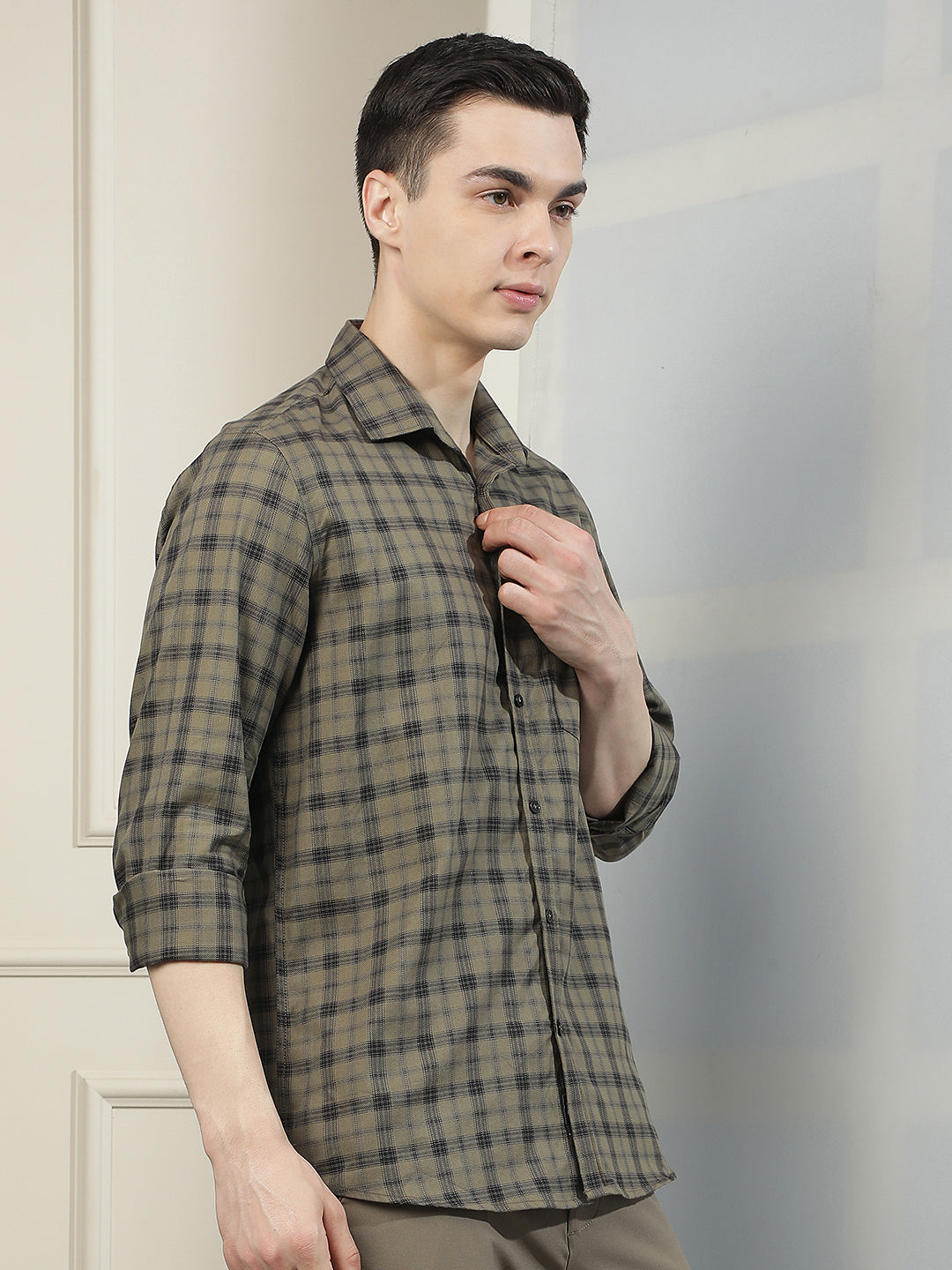Olive Checked 100% Cotton Shirt