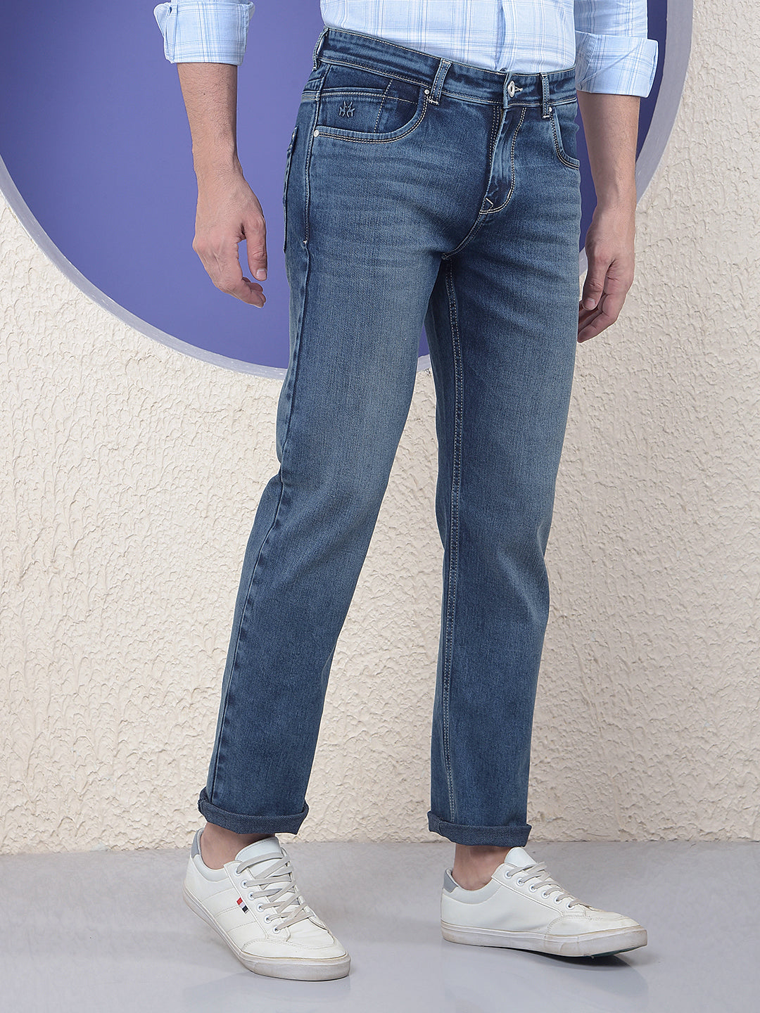 Blue Light-Wash Straight Jeans