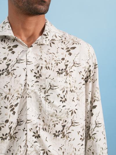 White Floral Print Shirt