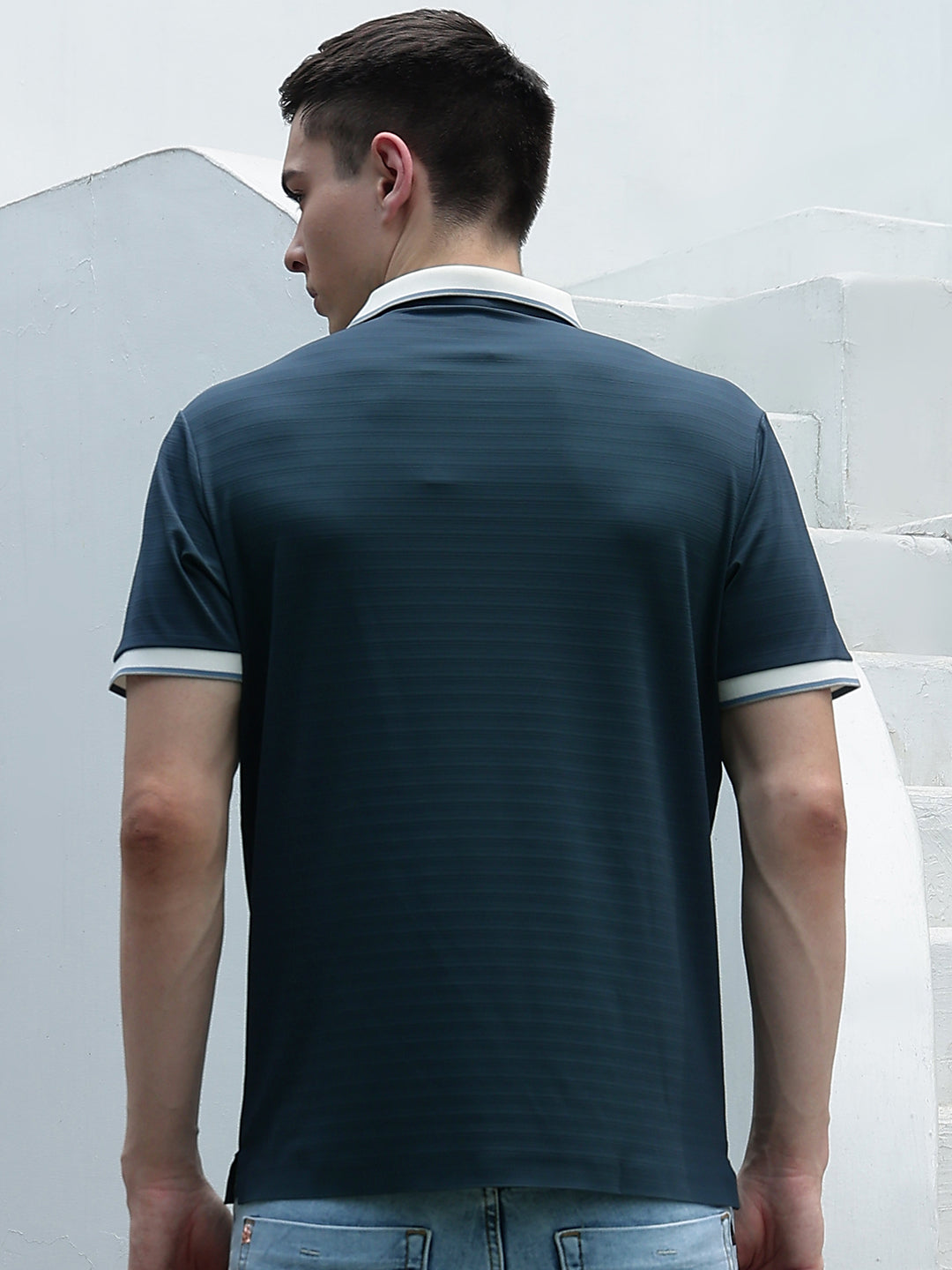 Green Horizontal Striped Polo Neck T-Shirt
