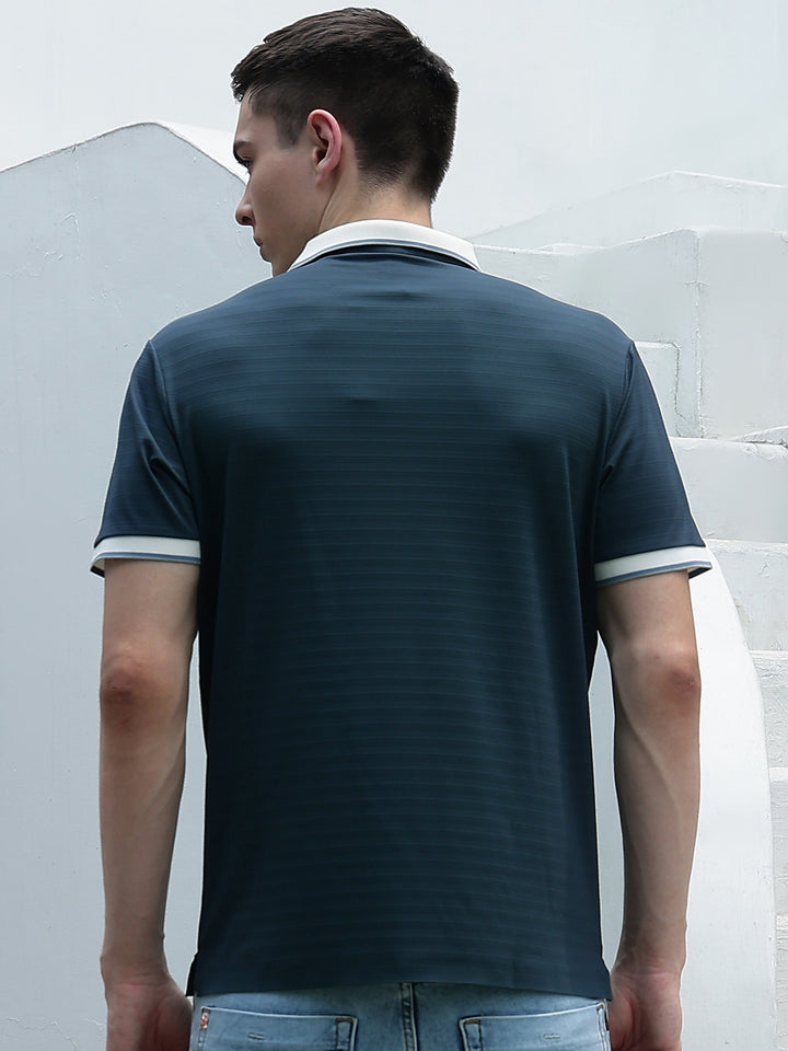 Green Horizontal Striped Polo Neck T-Shirt