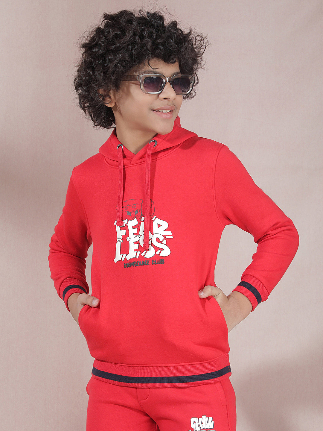 Red Typographic Print Hooded Neck Sweatshirt