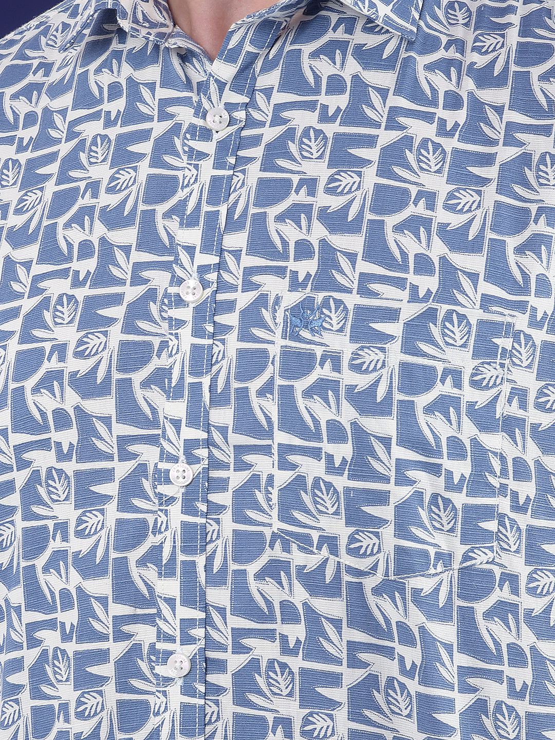 Blue Floral Printed Linen Shirt
