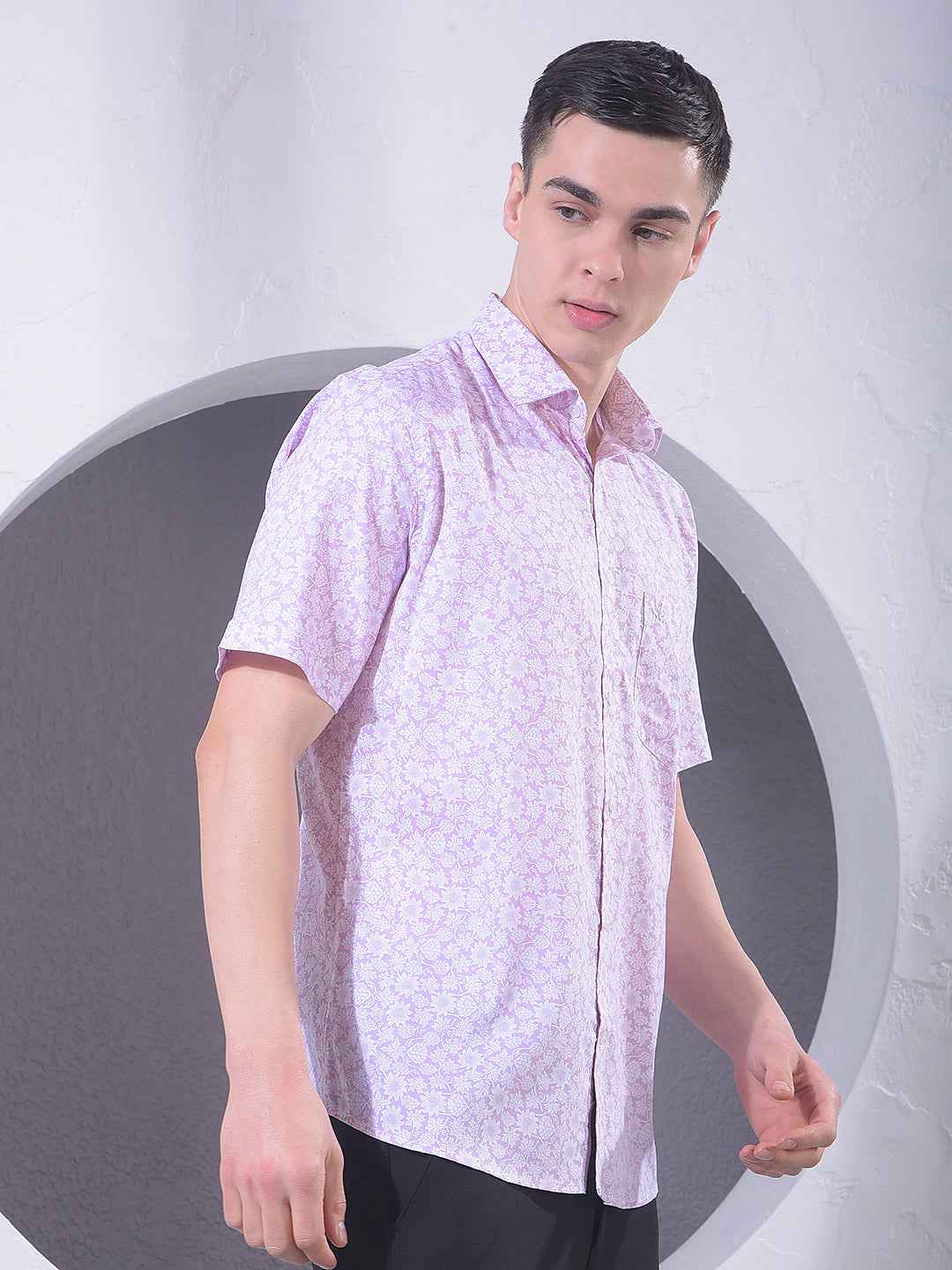 Pink Floral Print Modal Shirt