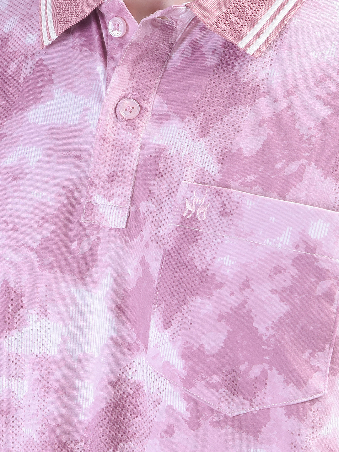Pink Printed Polo-Neck T-Shirt
