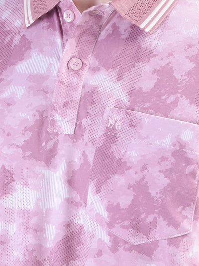 Pink Printed Polo-Neck T-Shirt
