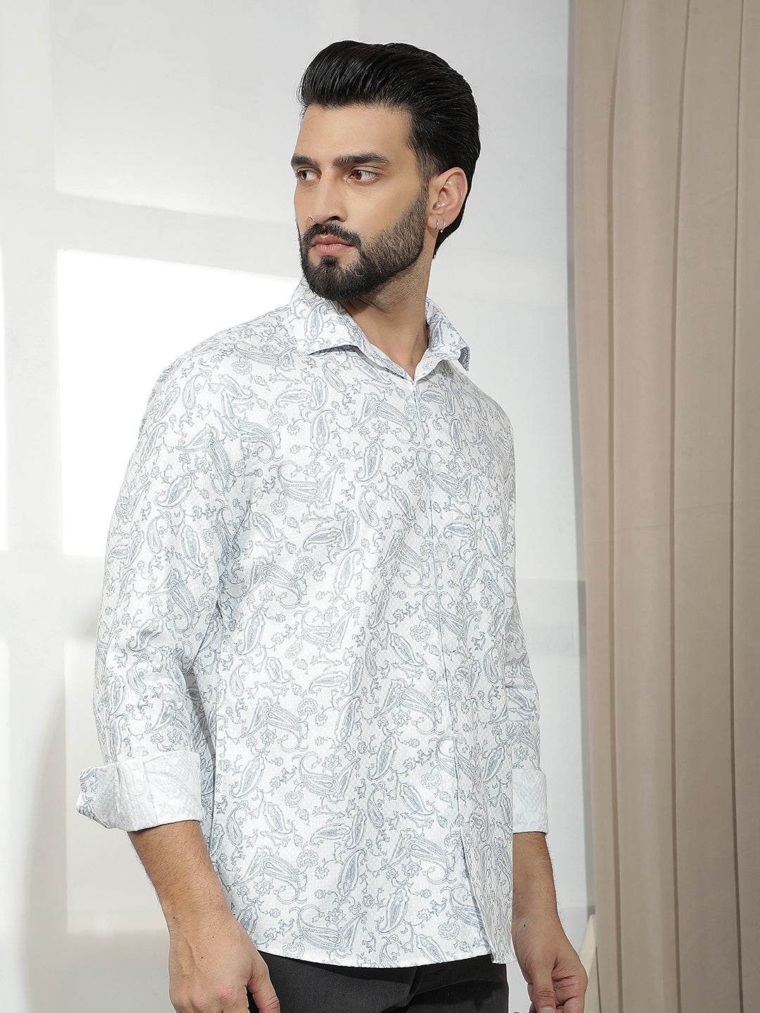 100% Cotton Blue Paisley Print Shirt
