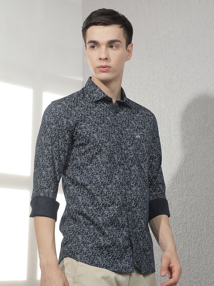Navy Blue Paisley Print Shirt