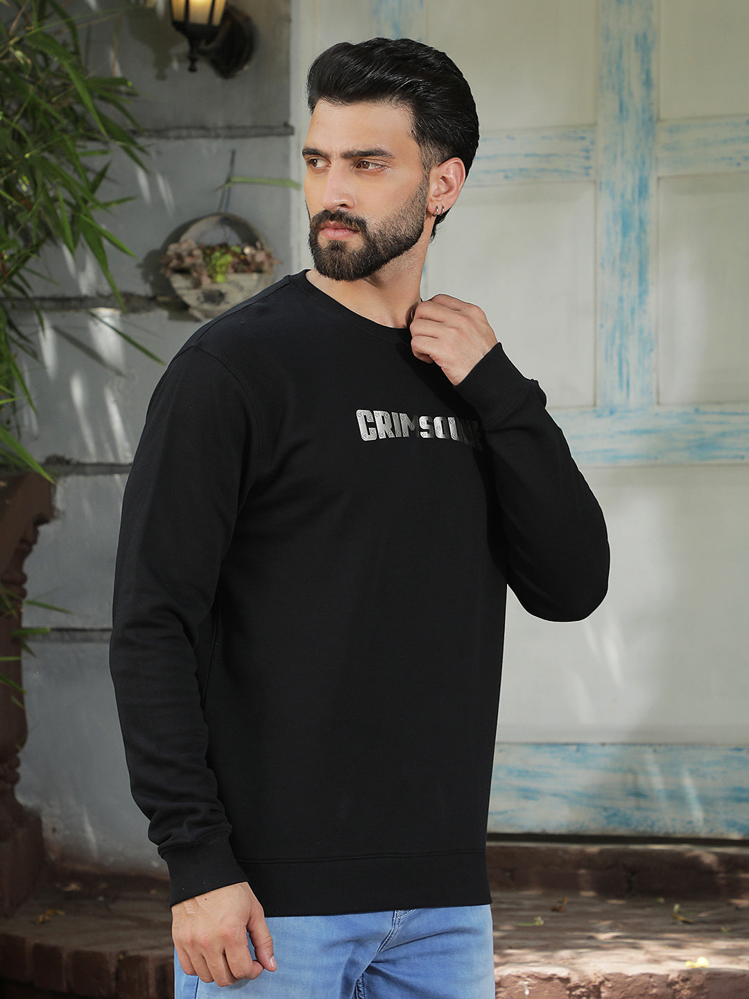 Structured Onyx Black Typographic Sweatshirt