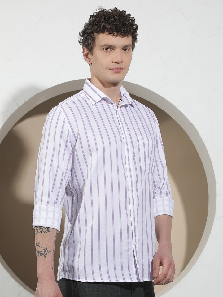 Purple Vertical Stripes 100% Cotton Shirt