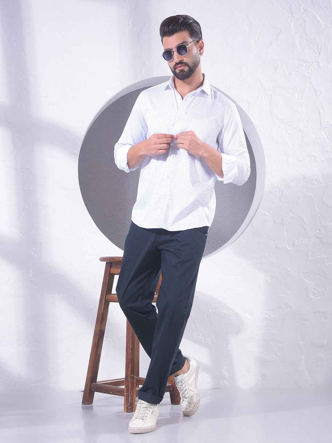 White Polka Dot Print Shirt