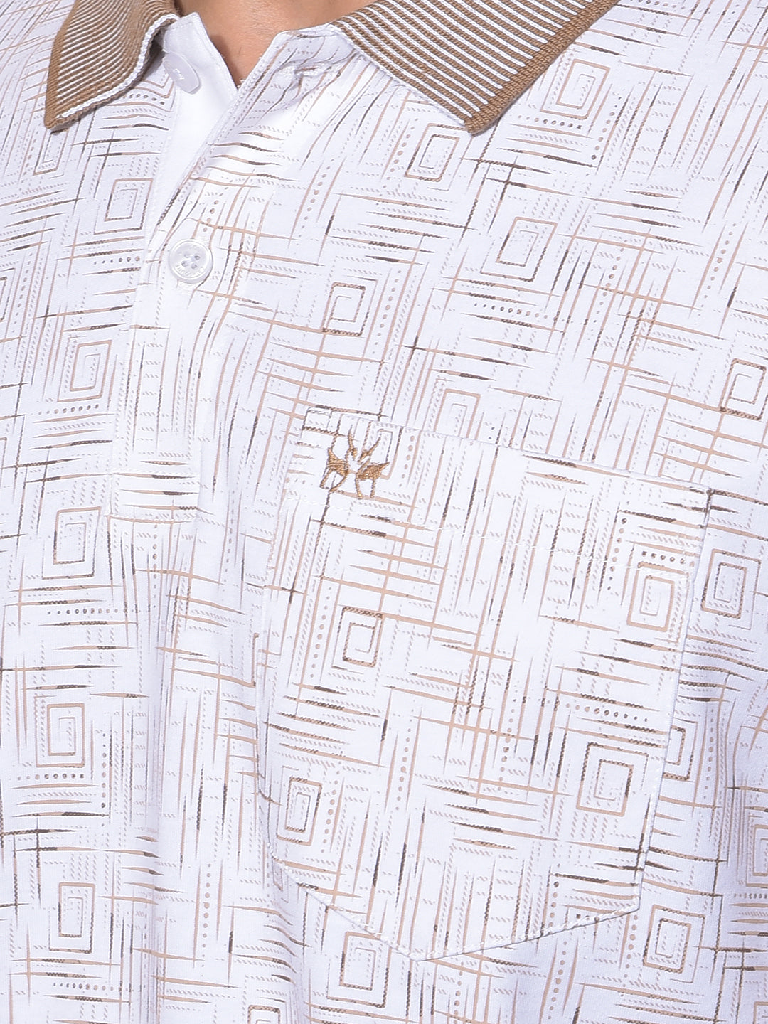 Brown Printed Polo Neck 100% Cotton T-Shirt