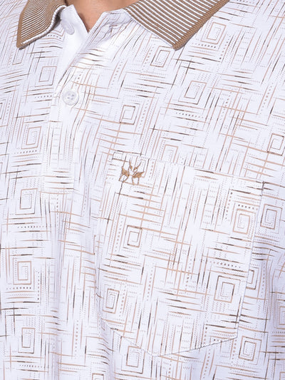 Brown Printed Polo Neck 100% Cotton T-Shirt