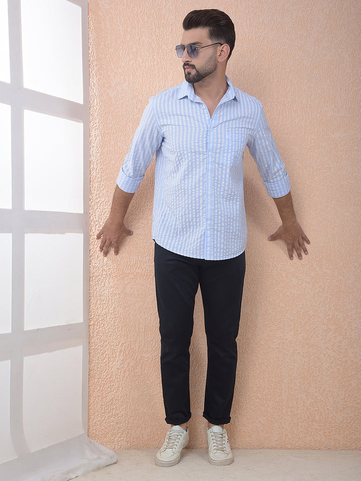 Blue Vertical Stripes 100% Cotton Shirt