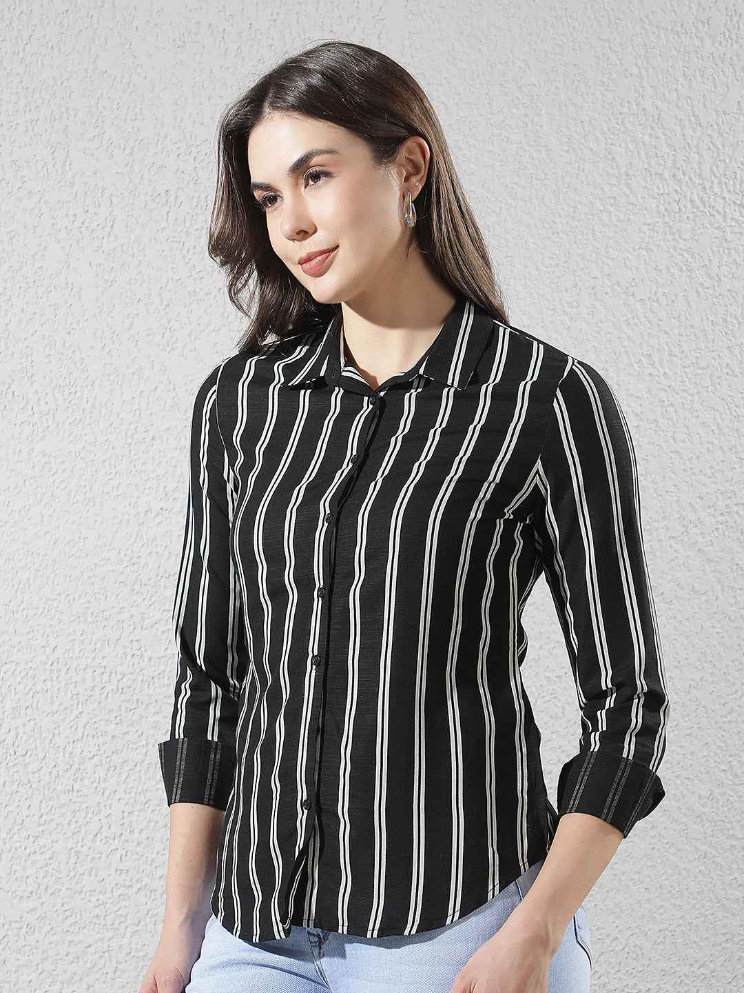 Black Vertical Striped Linen Shirt