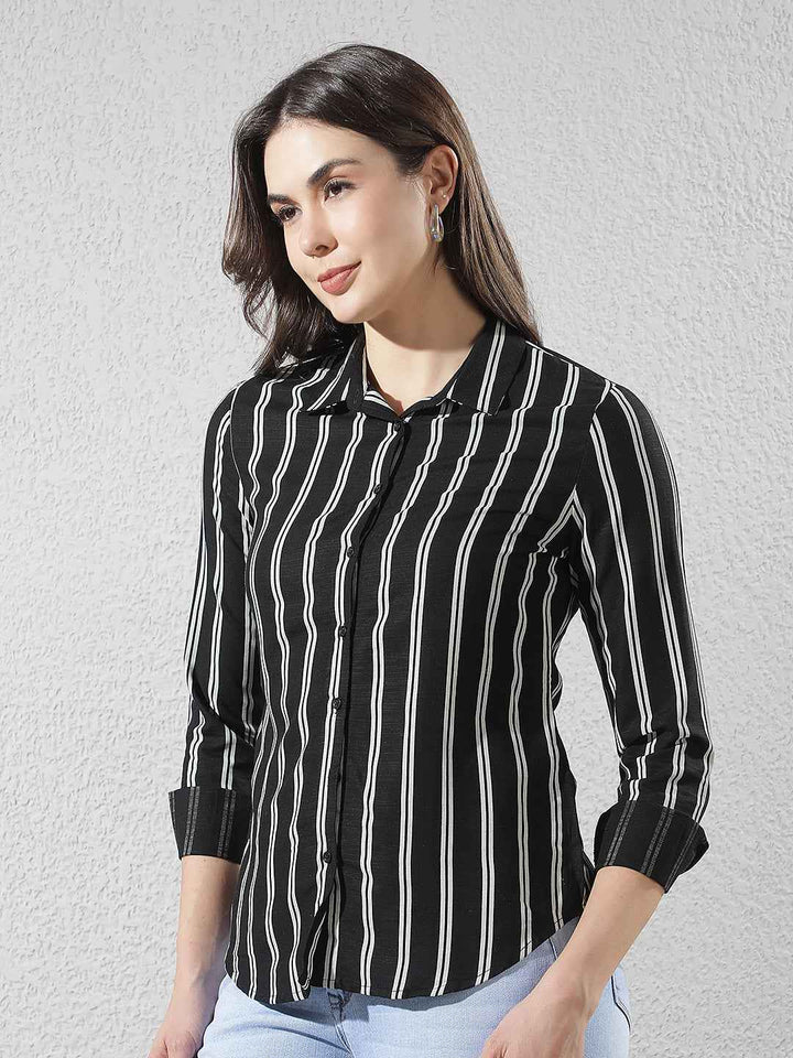 Black Vertical Striped Linen Shirt