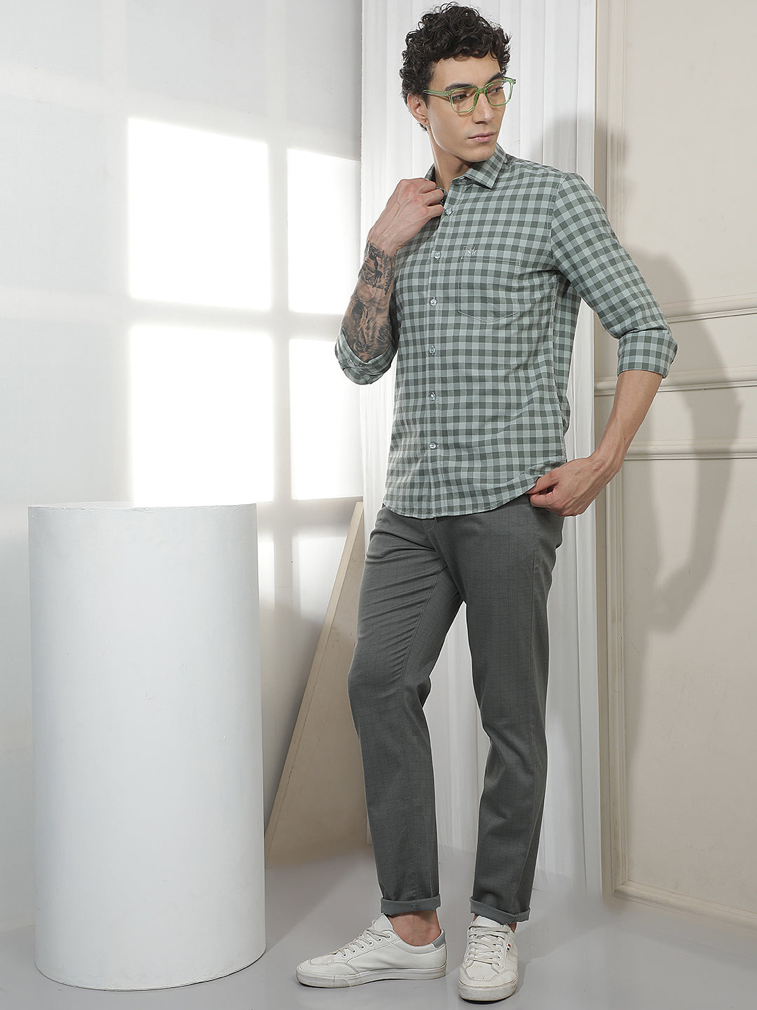 Green Checked 100% Cotton Shirt