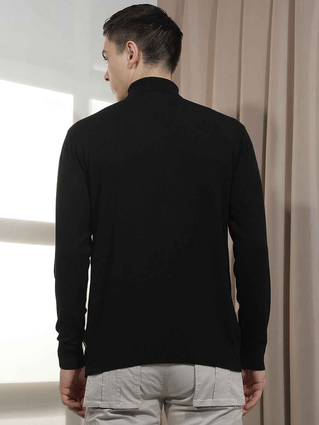 Sleek Black Ribbed Turtle Neck Sweater