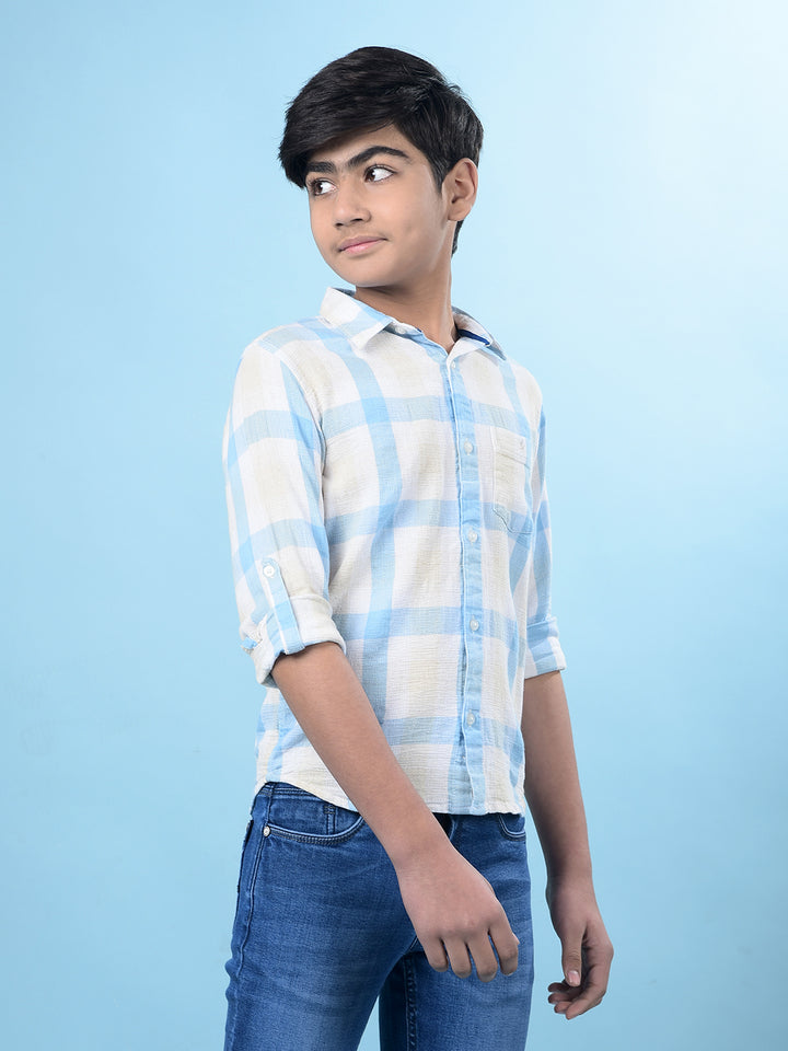 Blue Windowpane Checked Linen Shirt