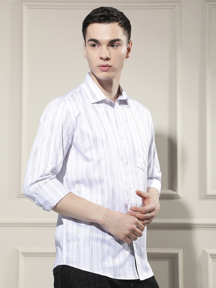 White Vertical Striped 100% Cotton Shirt