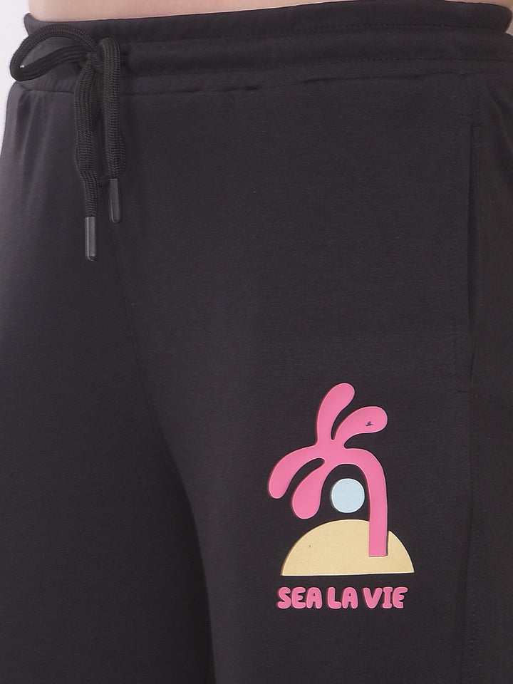 Black Graphic Print Trackpants