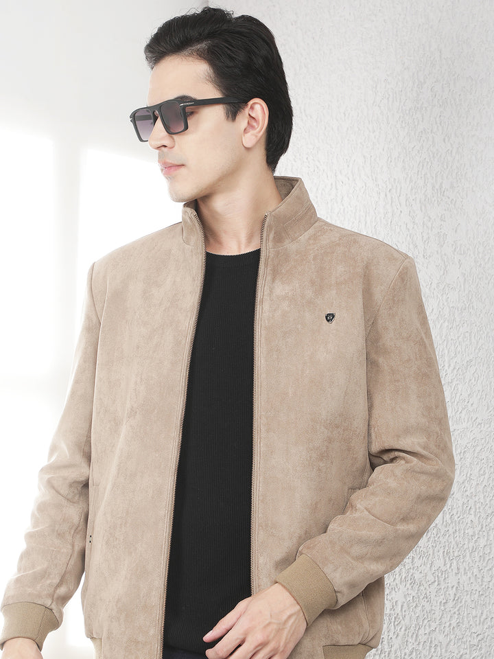 Structured Safari Tan Bomber Jacket