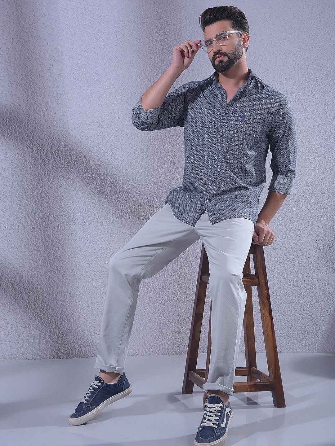 Blue Printed Modal Shirt