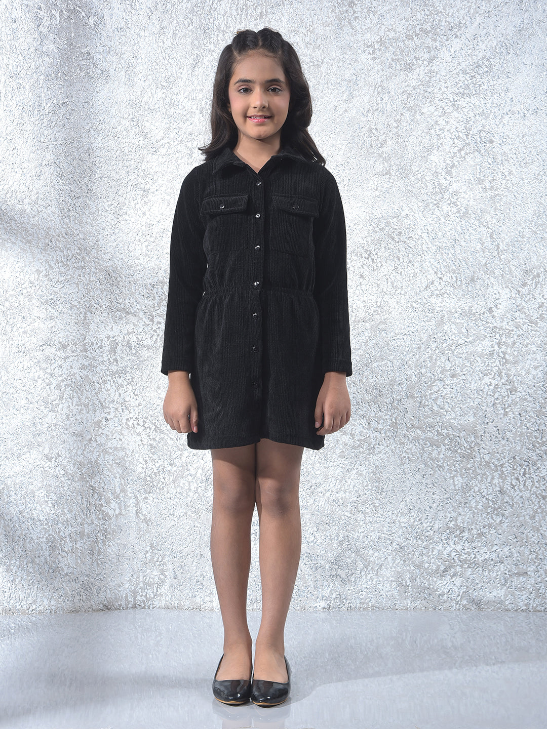 Relaxed Fit Black Corduroy Dress