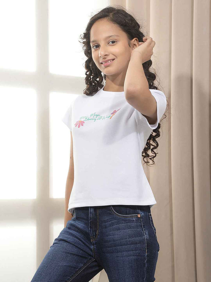 White Typographic Print T-Shirt