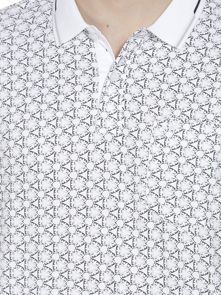White Printed Polo Neck T-Shirt