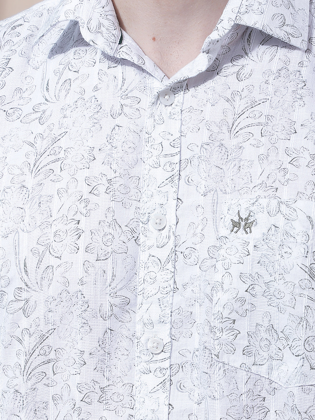 White Floral Print Shirt