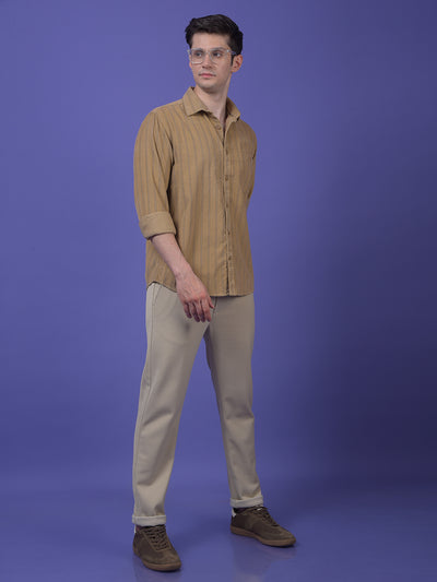 Brown Vertical Stripes 100% Cotton Shirt
