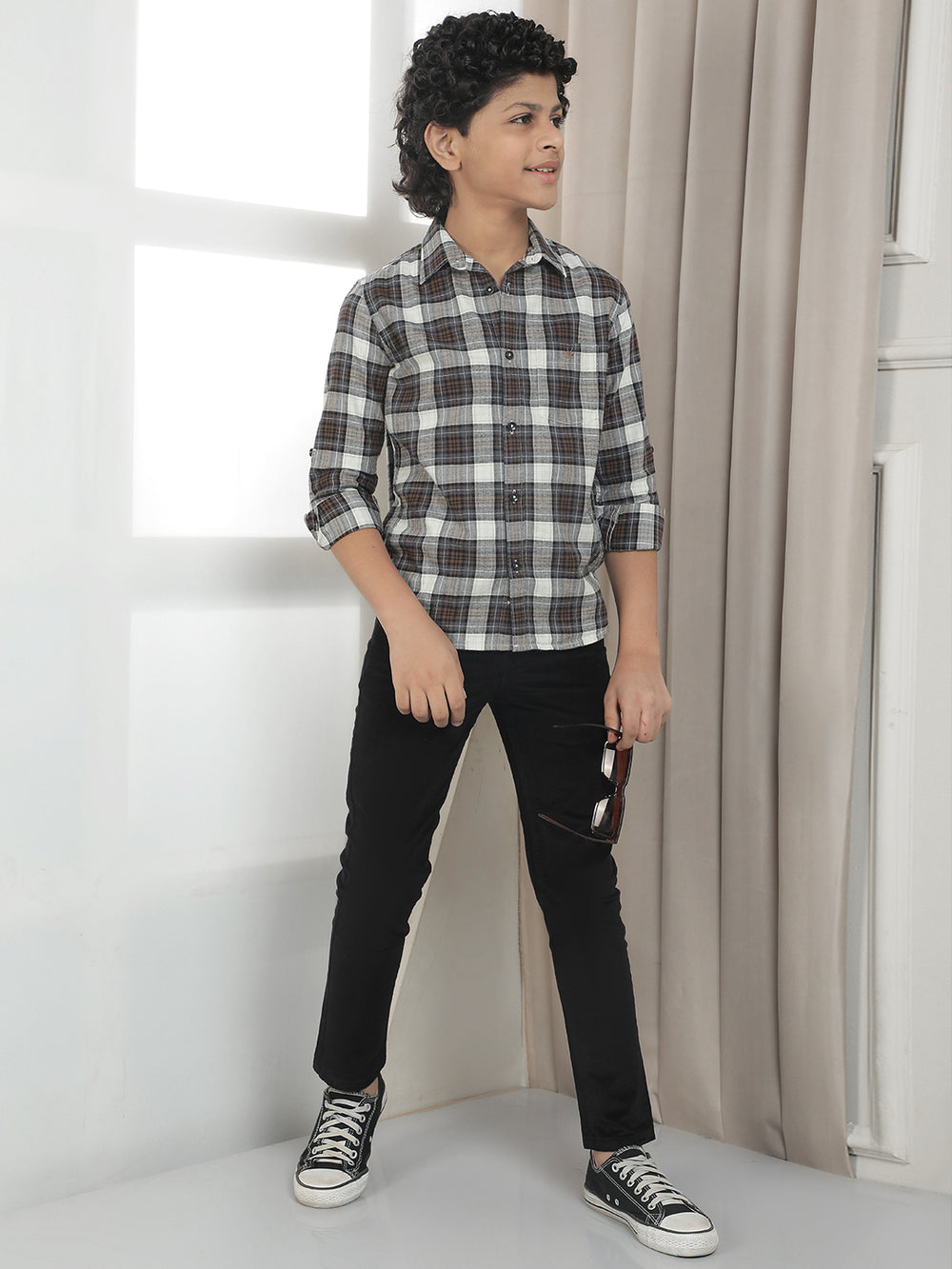 Grey Checked 100% Cotton Shirt
