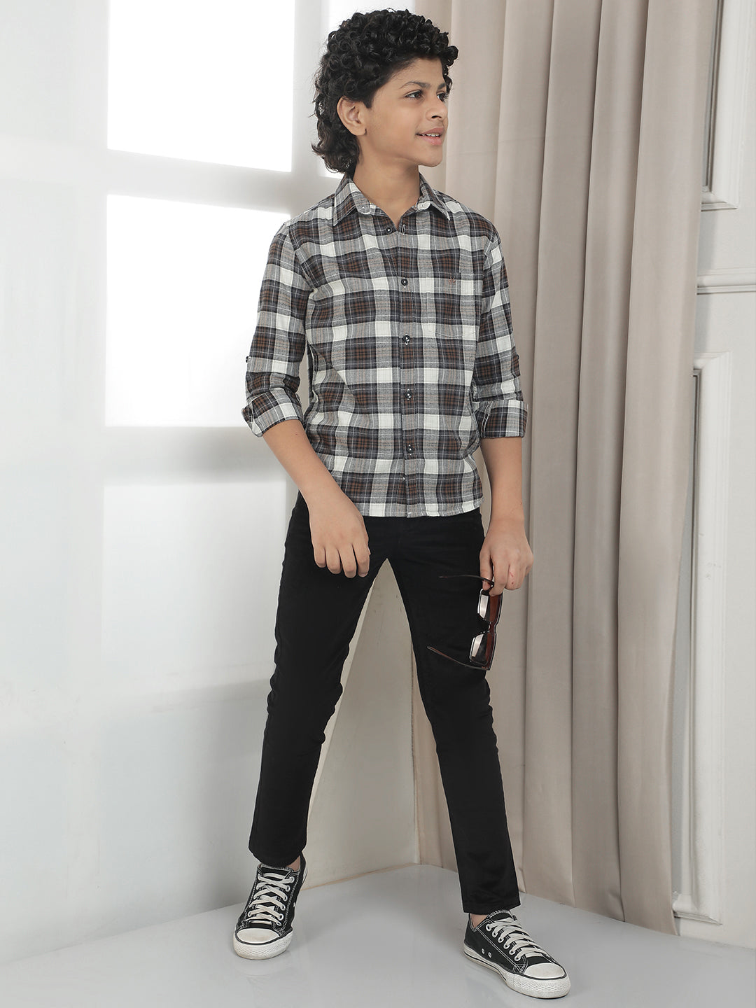 Grey Checked 100% Cotton Shirt