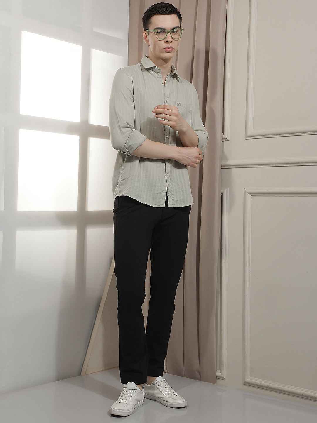 Green Vertical Stripes Shirt