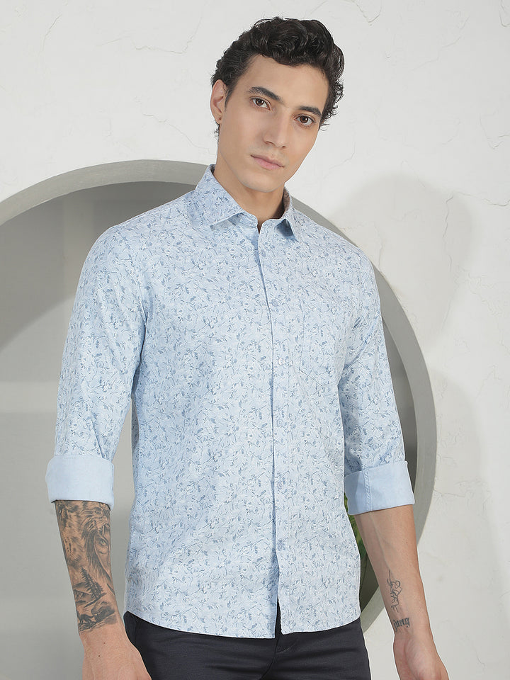 Sky Blue Floral Print Shirt