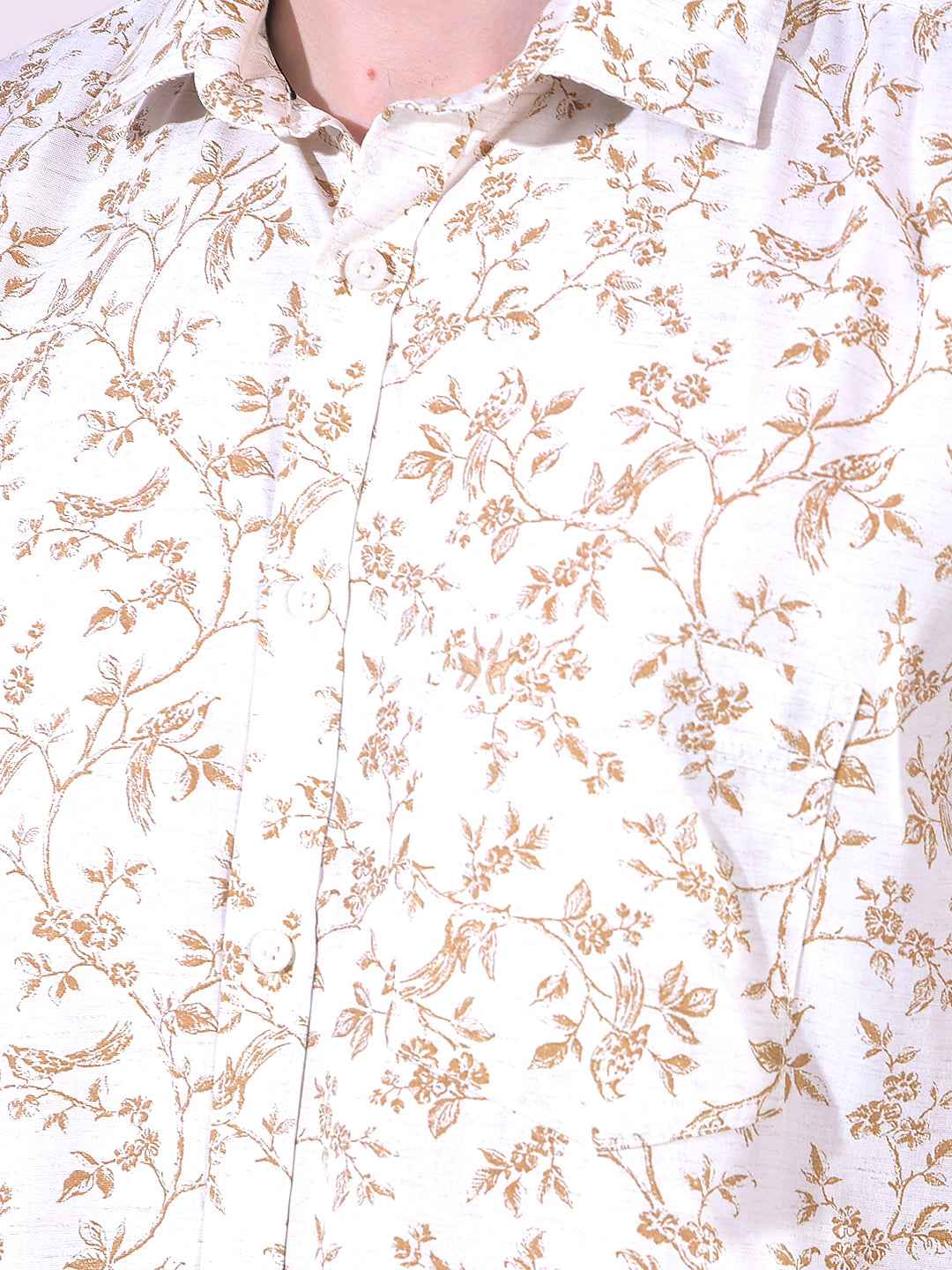 Brown Linen Floral Print Shirt