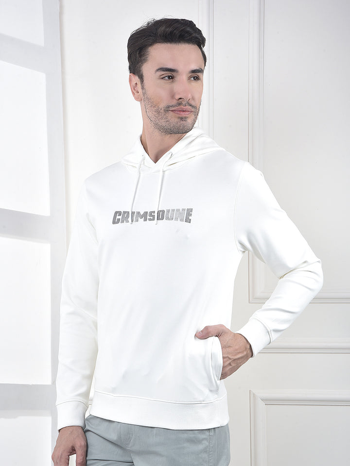Off White Embroidered Hooded Neck Sweatshirt