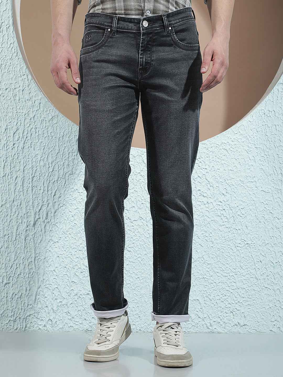 Black Cotton Casual Jeans
