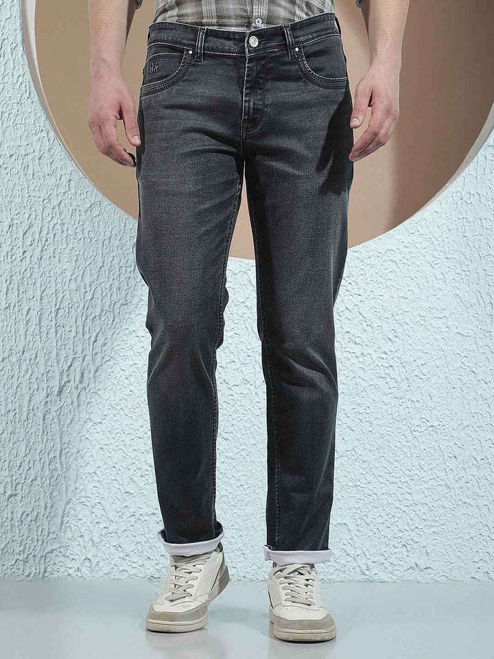 Black Cotton Casual Jeans