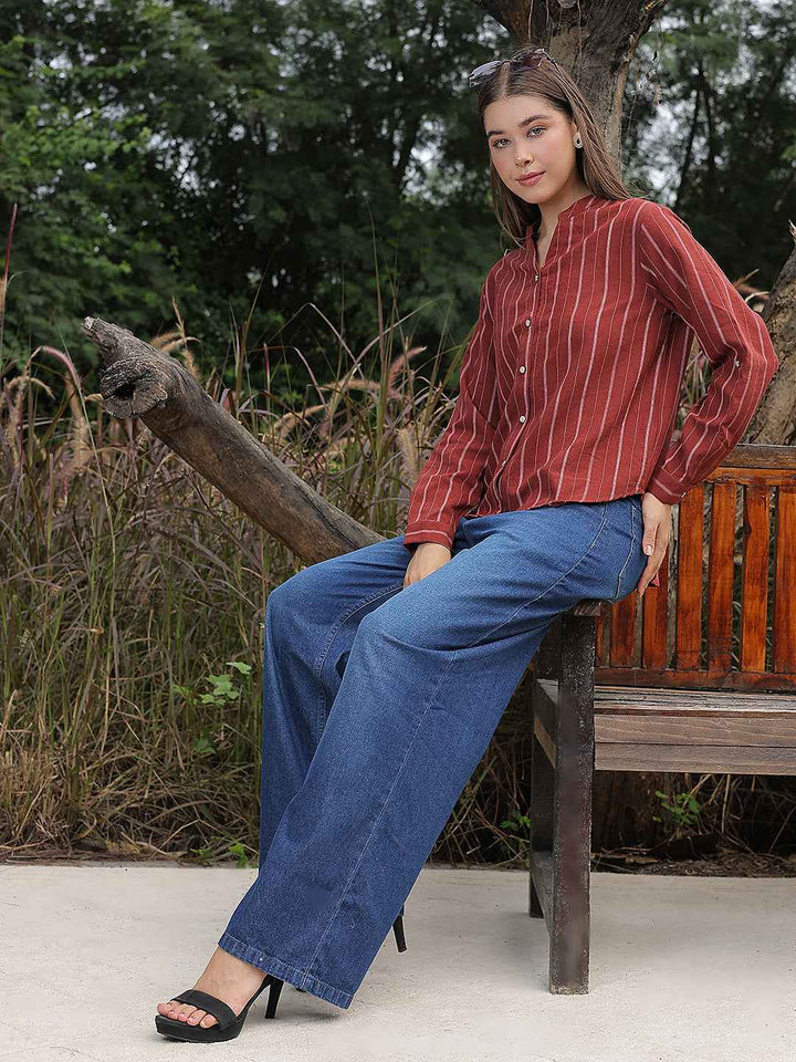 Red Striped V-Neck Shirt