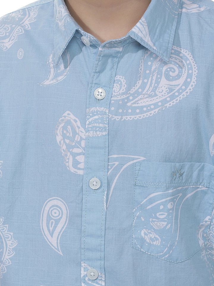 Sky Blue Graphic Print Shirt