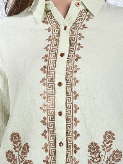 Green Embroidered 100% Cotton Shirt