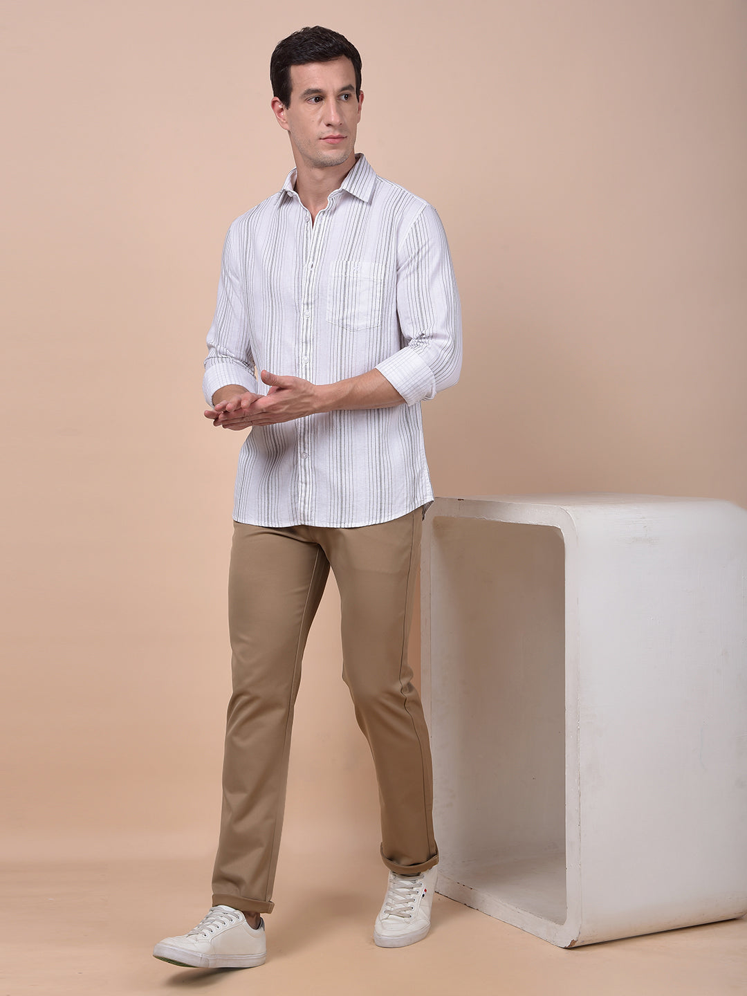 White Vertical Stripes 100% Cotton Shirt