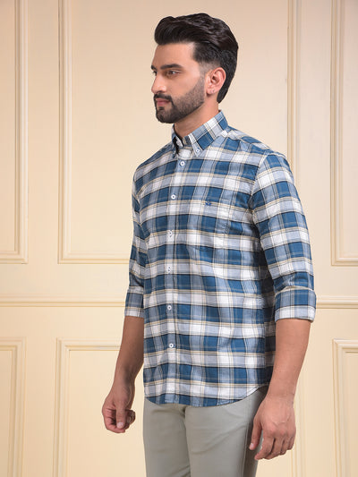 Green Checked Button-Down Collar 100% Cotton Shirt