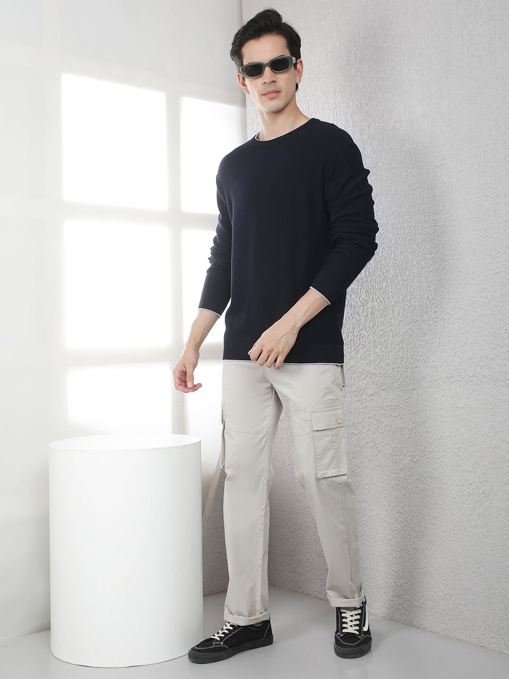 Navy Blue Oversized Round Neck Sweater