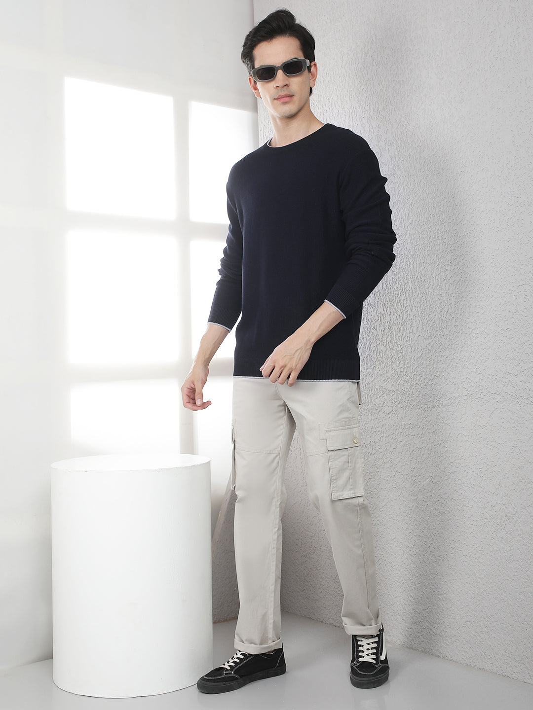 Navy Blue Oversized Round Neck Sweater